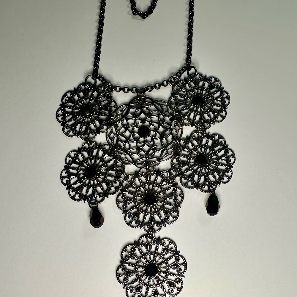 Vintage Black Floral Filigree Necklace